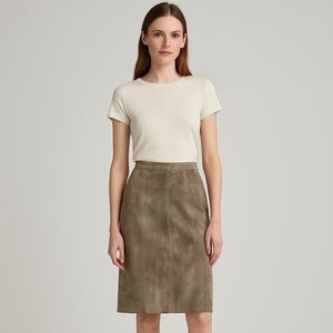 Vintage Leather Suede Knee Length Pencil Midi Skirt